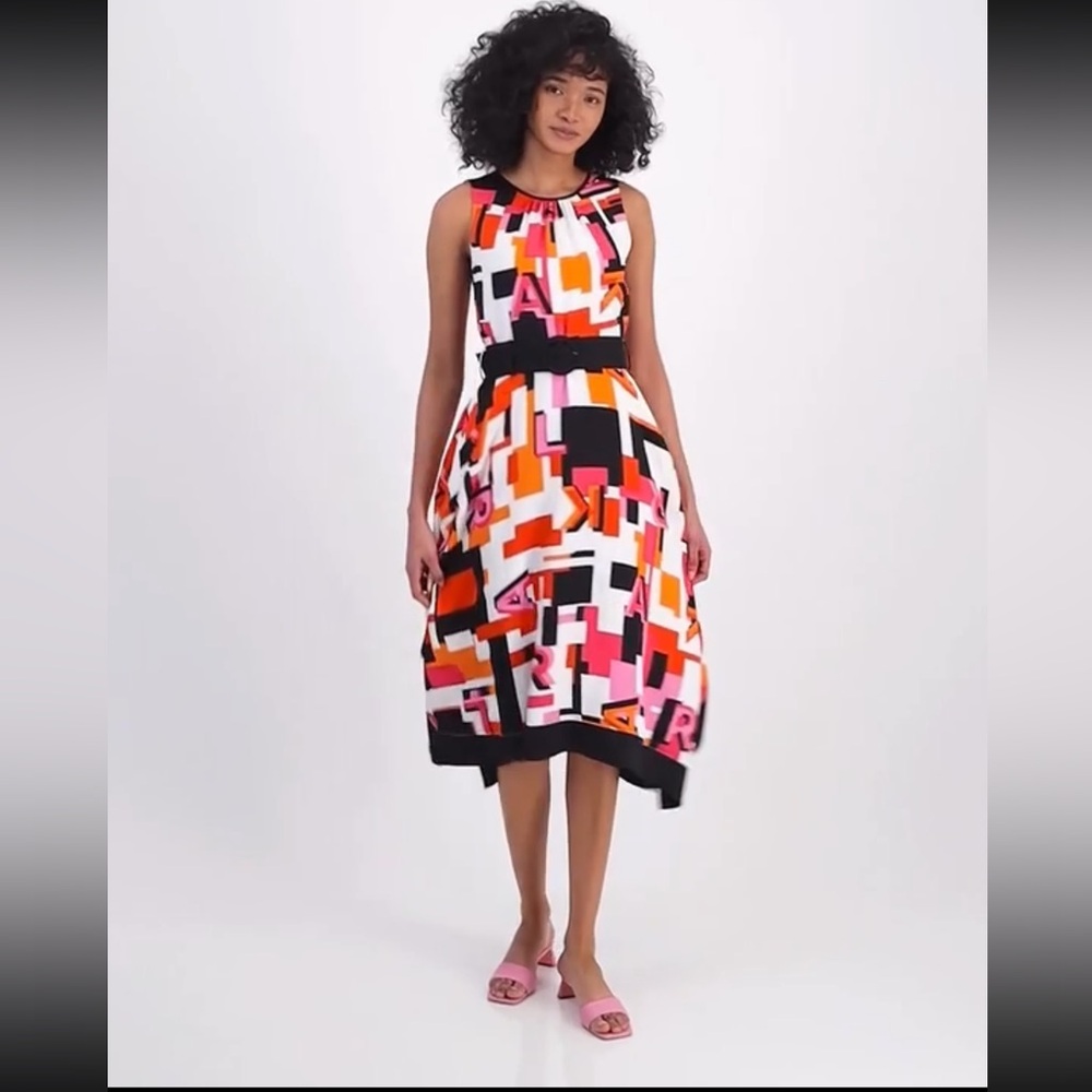 KARL LAGERFELD PARIS Logo-Print Belted Midi Dress - Picture 3 of 5